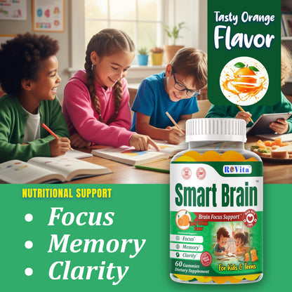 Smart Brain Focus Gummies for Kids & Teens – Plant-Based Omega-3 DHA, Non-GMO (60 Count)