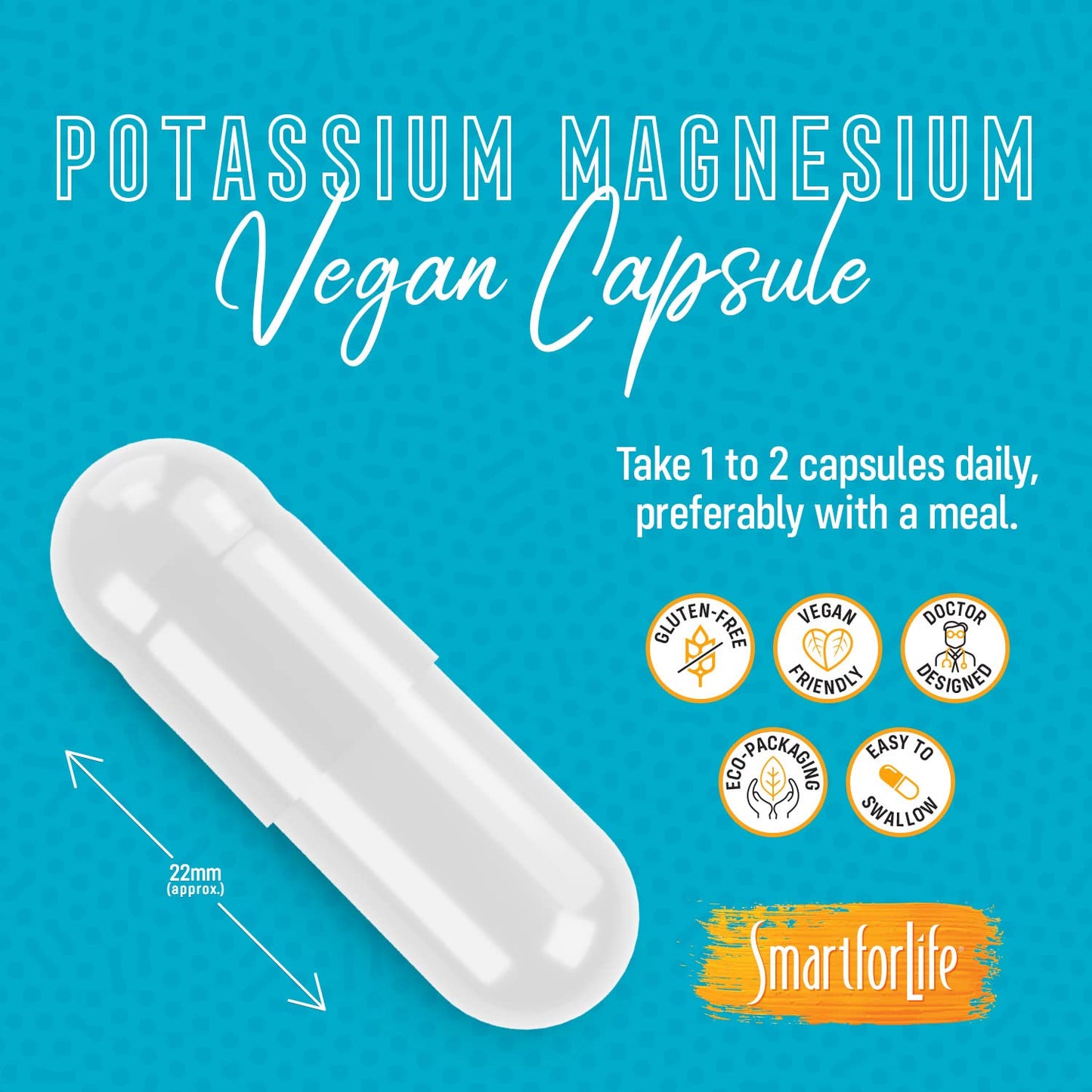 SMART FOR LIFE Potassium Magnesium Supplement | High-Absorption Magnesium Complex | 60 Vegan Capsules