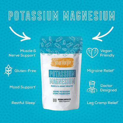 SMART FOR LIFE Potassium Magnesium - 90 Vegan Capsules | High-Absorption Mineral Complex & Muscle Support