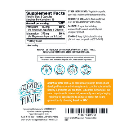 SMART FOR LIFE Potassium Magnesium - 90 Vegan Capsules | High-Absorption Mineral Complex & Muscle Support
