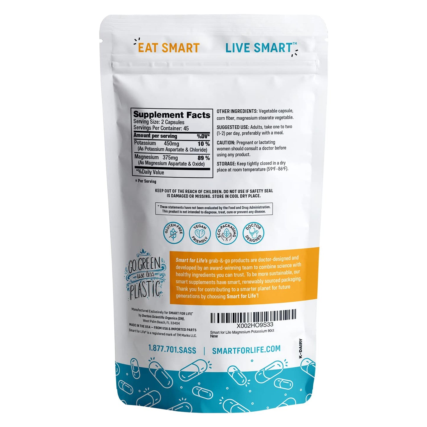 SMART FOR LIFE Potassium Magnesium - 90 Vegan Capsules | High-Absorption Mineral Complex & Muscle Support