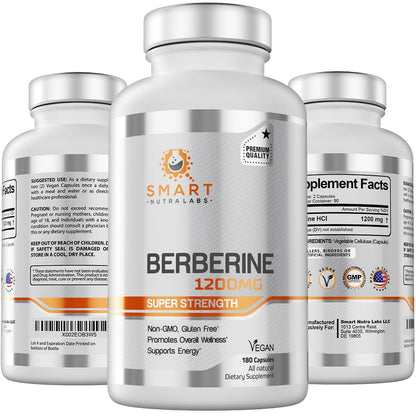 Smart Nutra Labs Berberine HCL 1200mg - 180 Vegan Capsules | Non-GMO, Gluten Free