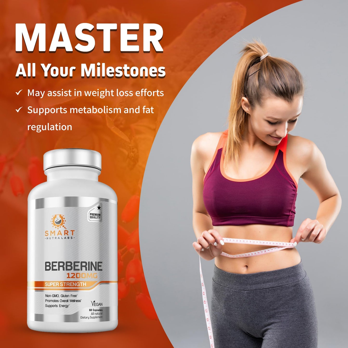 Smart Nutra Labs Berberine HCL 1200mg - 60 Vegan Capsules | Non-GMO, Gluten Free