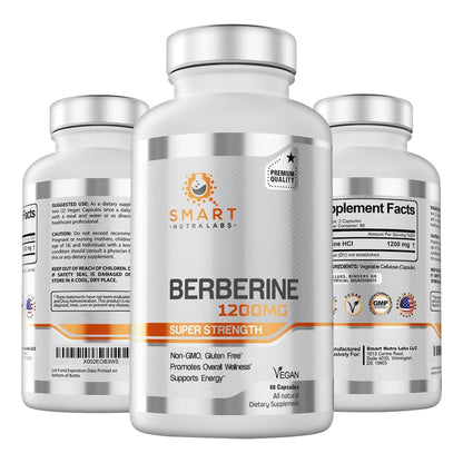 Smart Nutra Labs Berberine HCL 1200mg - 60 Vegan Capsules | Non-GMO, Gluten Free