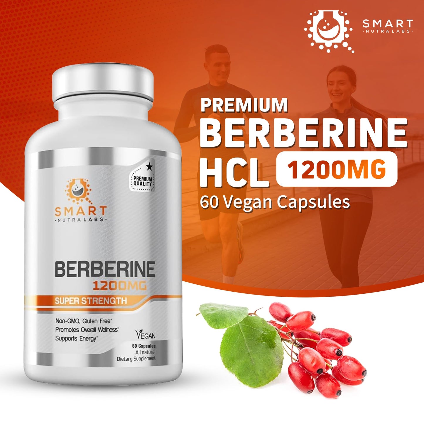 Smart Nutra Labs Berberine HCL 1200mg - 60 Vegan Capsules | Non-GMO, Gluten Free