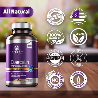 Smart Nutra Labs Quercetin 1000mg – 180 Vegan Capsules, Non-GMO, Gluten Free, Third-Party Tested