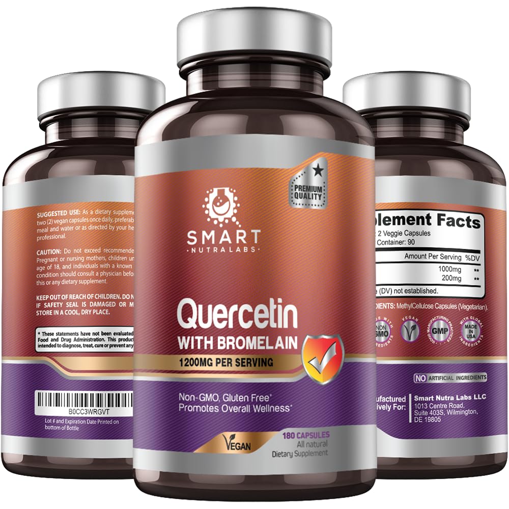 Smart Nutra Labs Quercetin with Bromelain – 180 Count, 1200mg Serving | Immune Support, Energy | Vegan, Non-GMO, Gluten Free