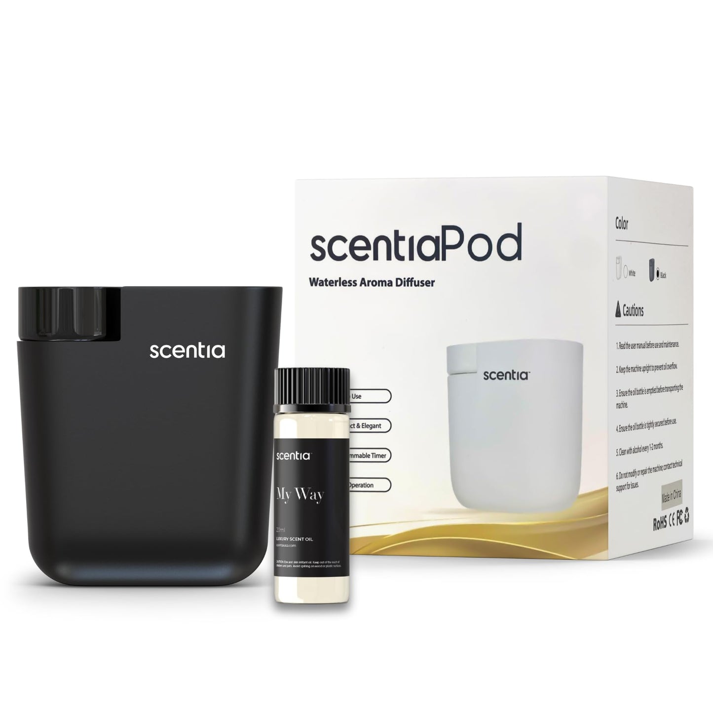 Smart Plug-in Diffuser with App Control – Waterless Cold Air, 500 Sq Ft (Black)
