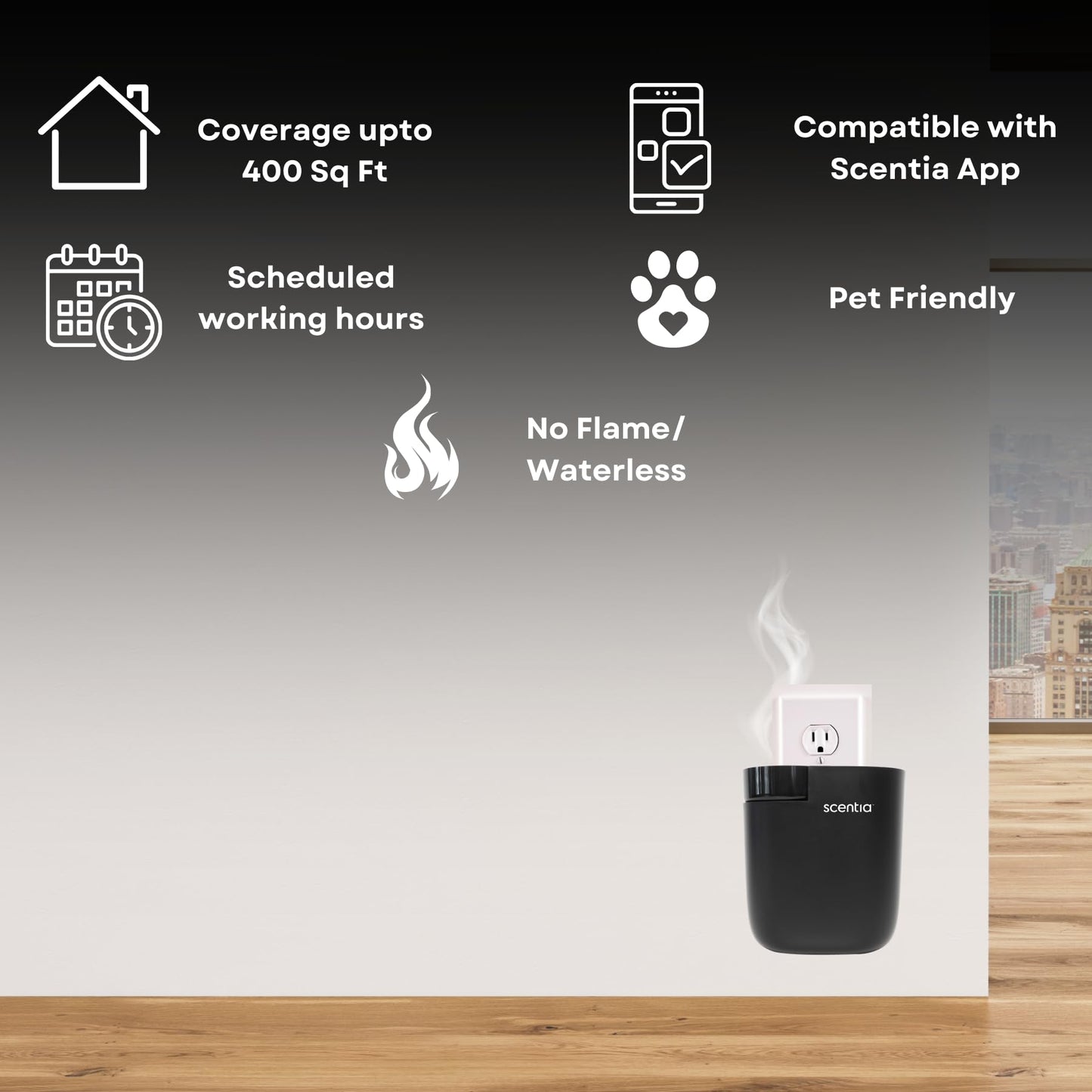 Smart Plug-in Diffuser with App Control – Waterless Cold Air, 500 Sq Ft (Black)