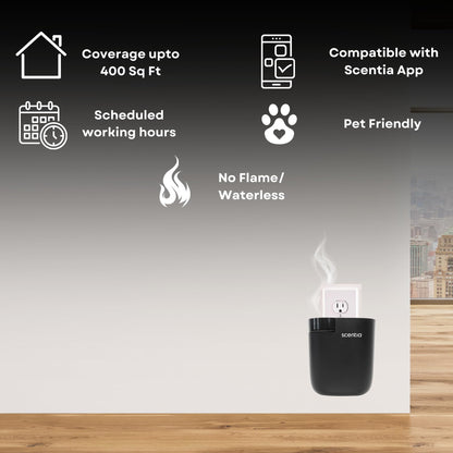 Smart Plug-in Diffuser with App Control – Waterless Cold Air, 500 Sq Ft (Black)