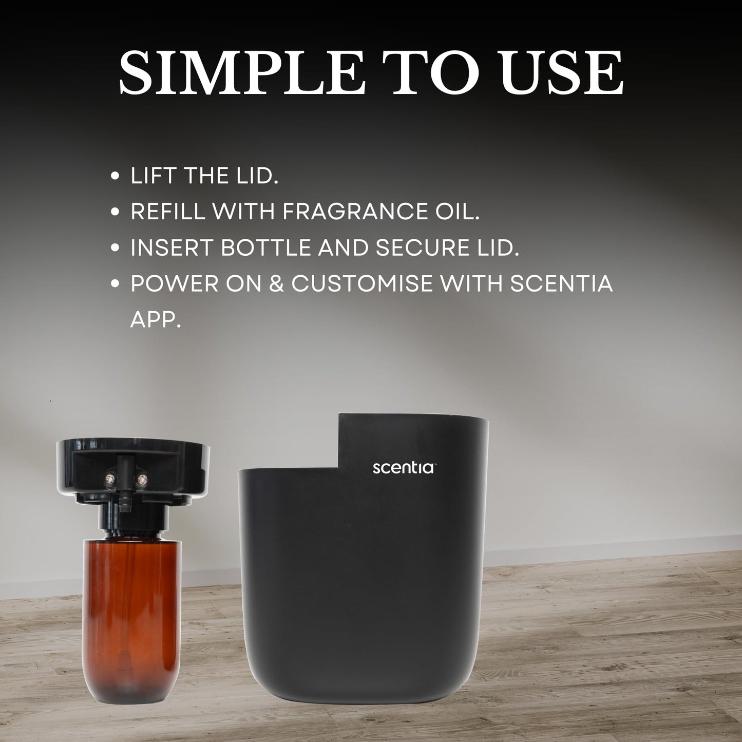 Smart Plug-in Diffuser with App Control – Waterless Cold Air, 500 Sq Ft (Black)