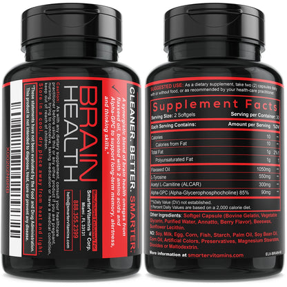 Smarter Brain Support Nootropic Supplement – Alpha-GPC, L-Tyrosine, ALCAR | 60 Softgels