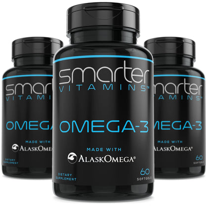 SmarterVitamins Omega-3 3-Pack: Berry Flavor Burpless Softgels, 2000mg DHA EPA (AlaskOmega)