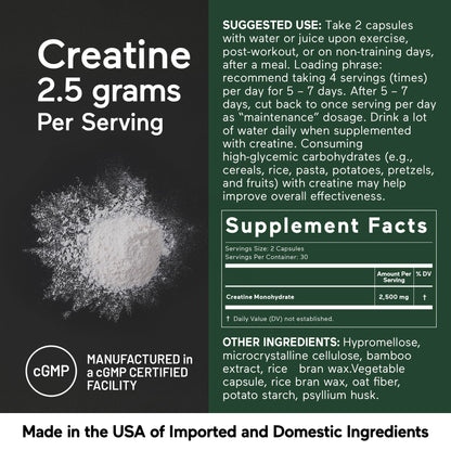 SMARTERNUTRITION Creatine Monohydrate Pills – 2500mg per Serving, Vegan Capsules, 60 Count (30-Day Supply)
