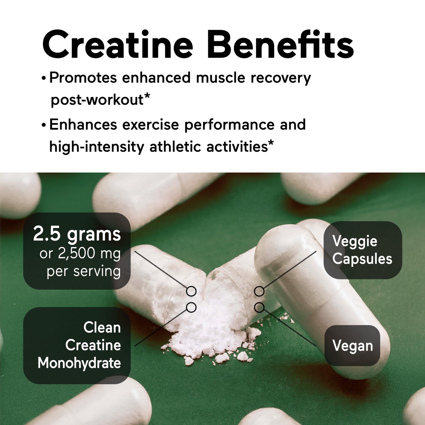 SMARTERNUTRITION Creatine Monohydrate Pills – 2500mg per Serving, Vegan Capsules, 60 Count (30-Day Supply)
