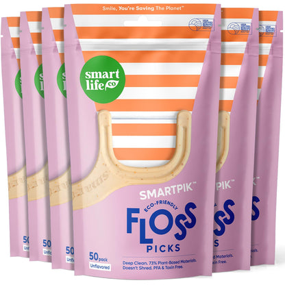 SmartLifeco Eco-Friendly Dental Floss Picks (300ct) – Original Straw Wheat, Zero Waste