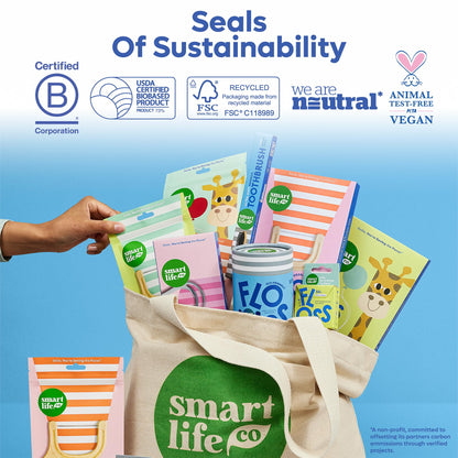 SmartLifeco Eco-Friendly Dual-Thread Dental Floss Picks (200ct) - Straw Wheat Blend & Activated Bamboo Charcoal
