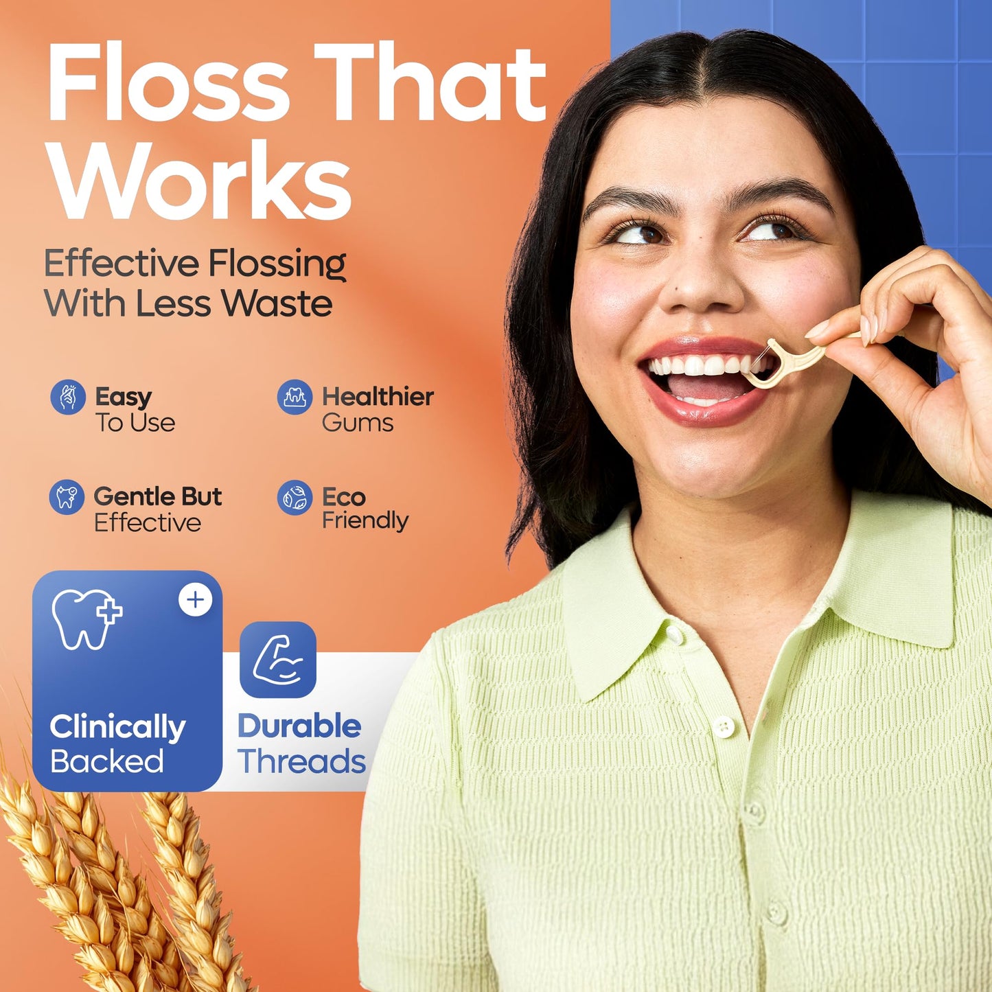 SmartLifeco Straw-Wheat Dual-Thread Dental Floss Picks 200ct
