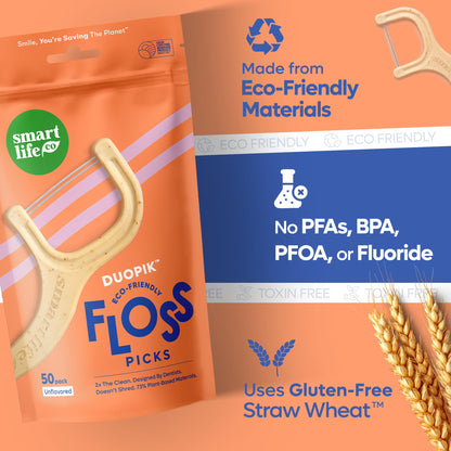 SmartLifeco Straw-Wheat Dual-Thread Dental Floss Picks 200ct