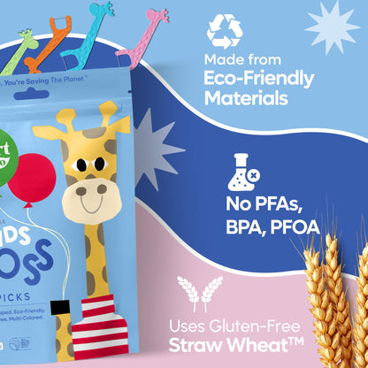 SmartLifeco Eco-Friendly Kids Flossers (200ct) – Straw Wheat, No Shred, Unflavored