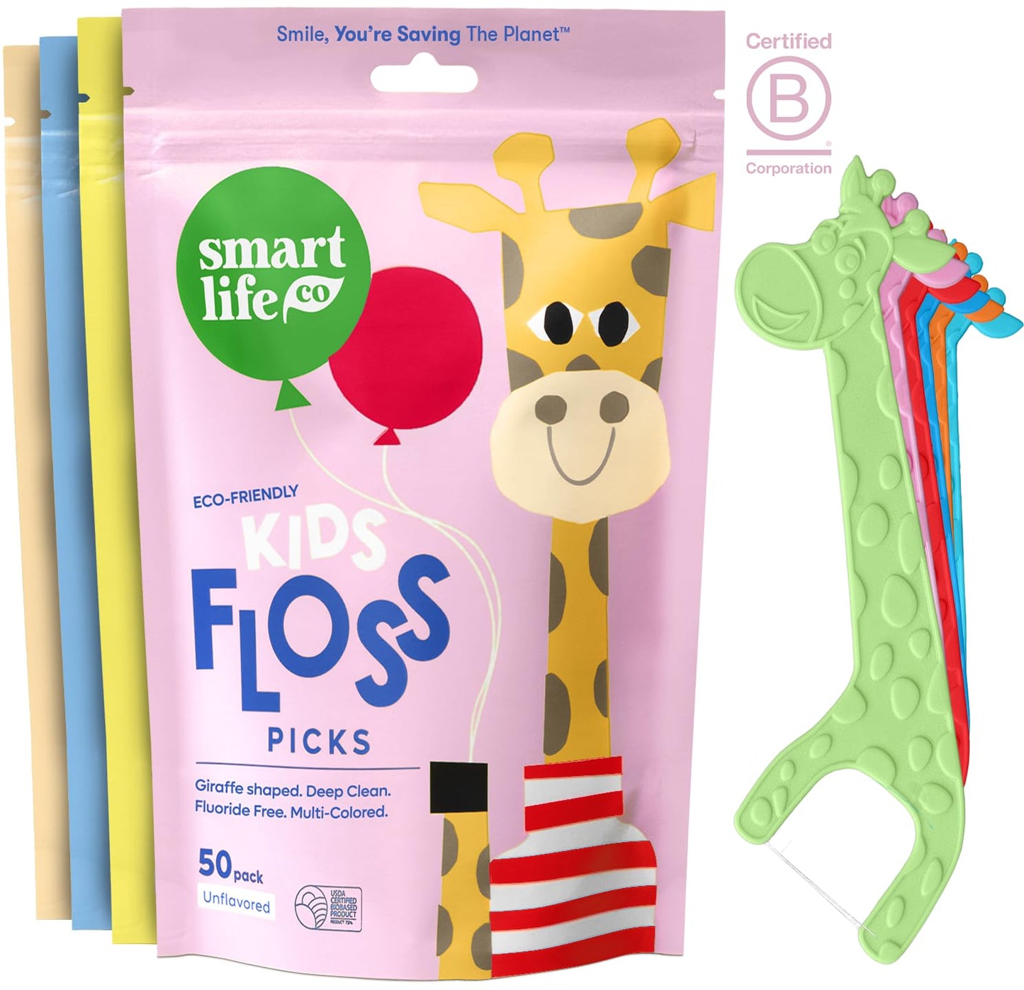 SmartLifeco Eco-Friendly Kids Flossers (200ct) – Straw Wheat, No Shred, Unflavored