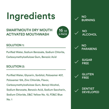 SmartMouth Activated Dry Mouth Mouthwash – 16 oz, 2 Pack, Mint, Alcohol-Free