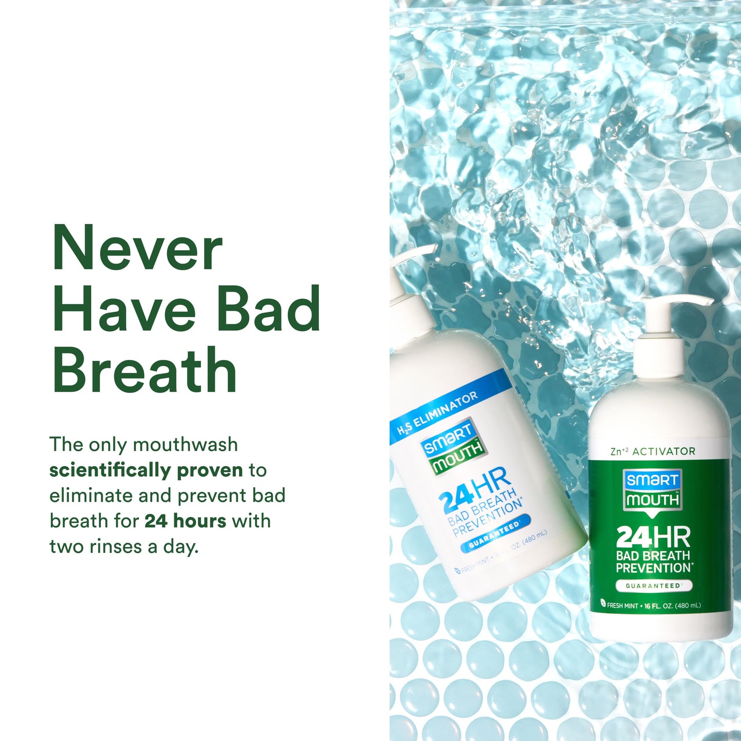 SmartMouth Original 2-Bottle Activated Mouthwash with Pumps – Bad Breath Support, 32 fl oz