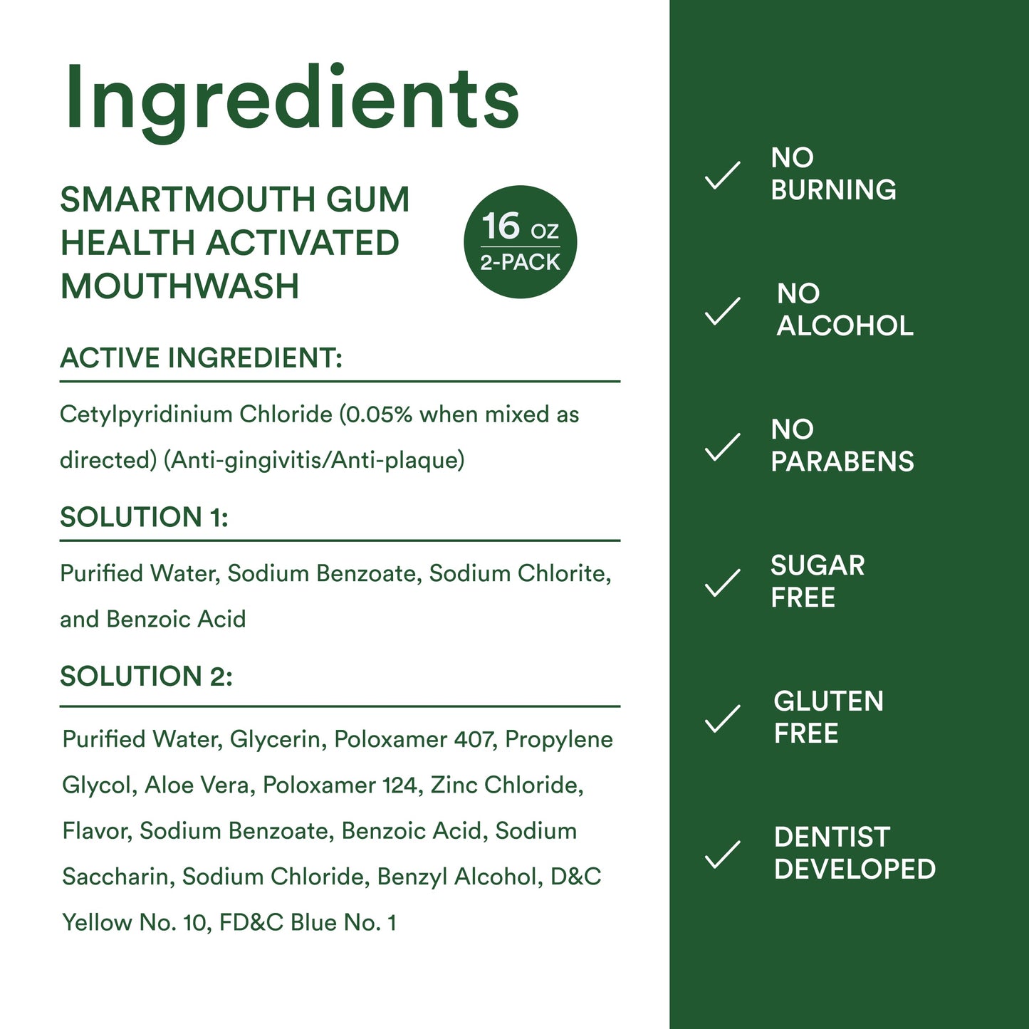 SmartMouth Gum Health Zinc Activated Breath Rinse 16oz, 2 Pack | Mint Mouthwash