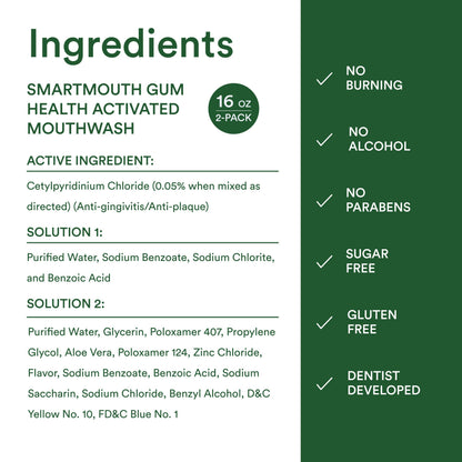 SmartMouth Gum Health Zinc Activated Breath Rinse 16oz, 2 Pack | Mint Mouthwash