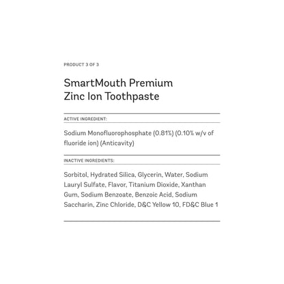 SmartMouth Package: Activated Mouthwash, Dry Mouth Mints 50-Count & Zinc Ion Toothpaste
