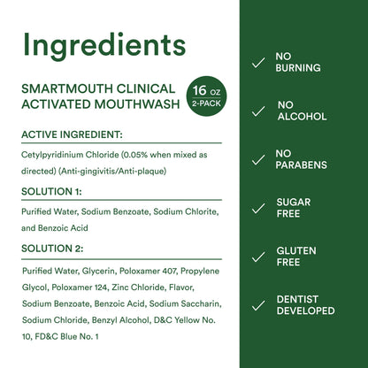 SmartMouth DDS Activated Clinical Mouthwash – Mint, Gum Health, 16 oz (2 Pack)