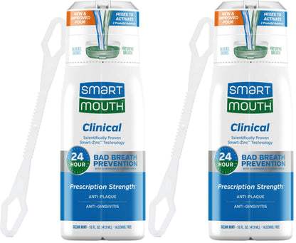 SmartMouth DDS Activated Clinical Mouthwash with Tongue Cleaner – Fresh Breath, Gum Health (16 oz x2)
