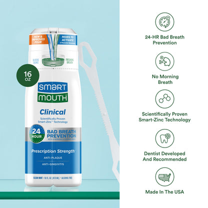 SmartMouth DDS Activated Clinical Mouthwash with Tongue Cleaner – Fresh Breath, Gum Health, 16 oz