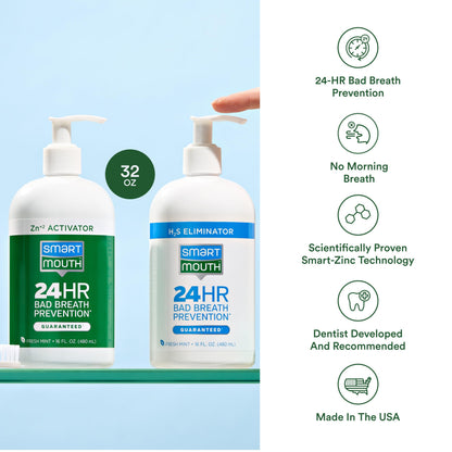 SmartMouth Original 2-Bottle Activated Mouthwash with Pumps – Bad Breath Support, 32 fl oz