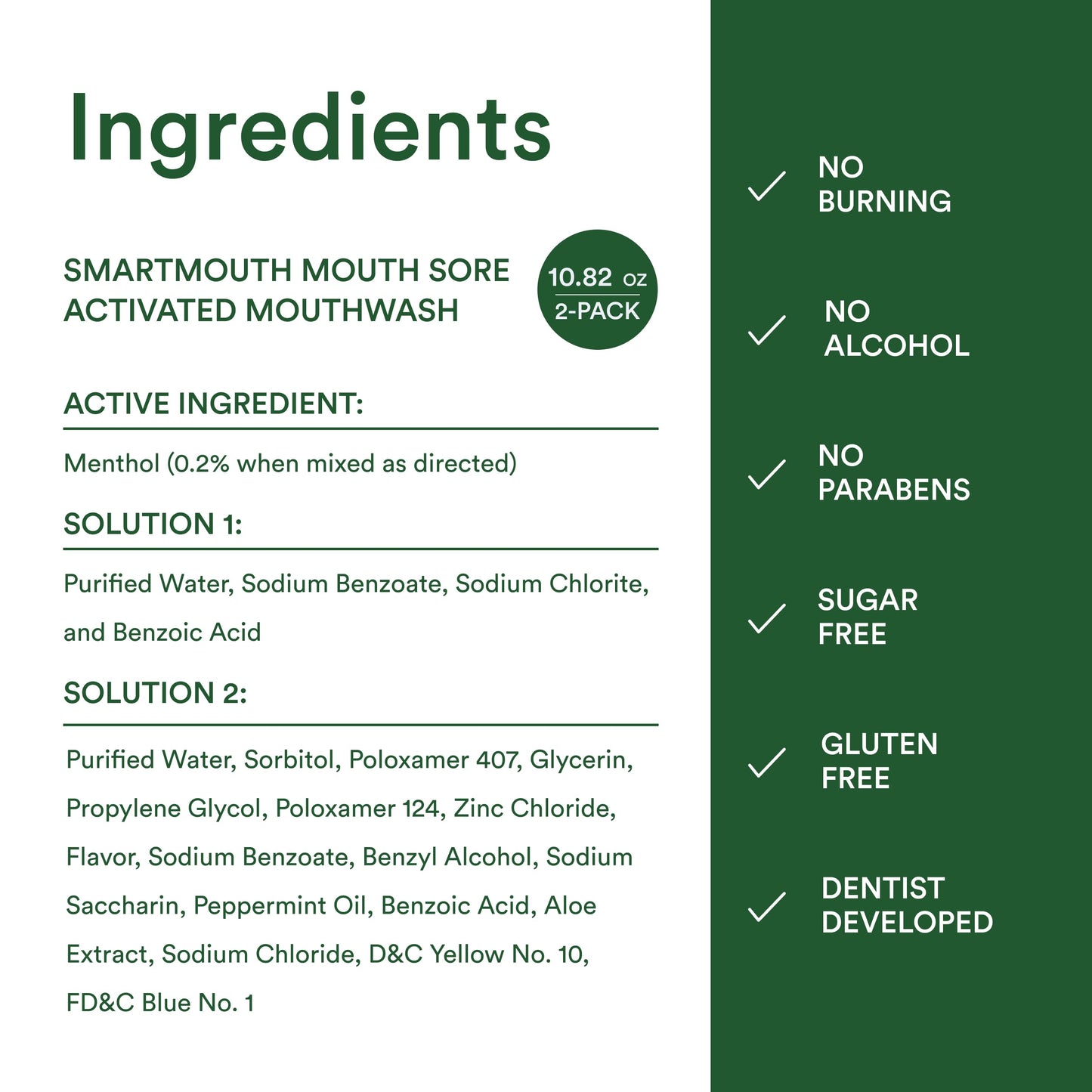SmartMouth Mouth Sore Zinc Activated Oral Rinse 10.82oz, 2 Pack