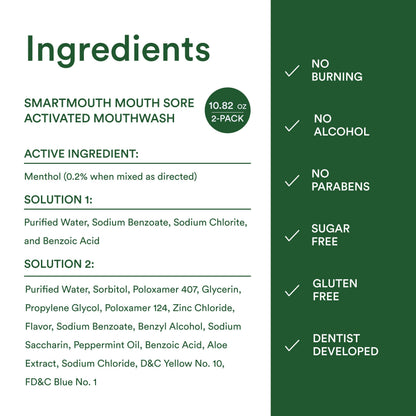 SmartMouth Mouth Sore Zinc Activated Oral Rinse 10.82oz, 2 Pack