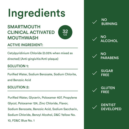 SmartMouth 2-Bottle Activated Mouthwash for Gum Health - 32 oz