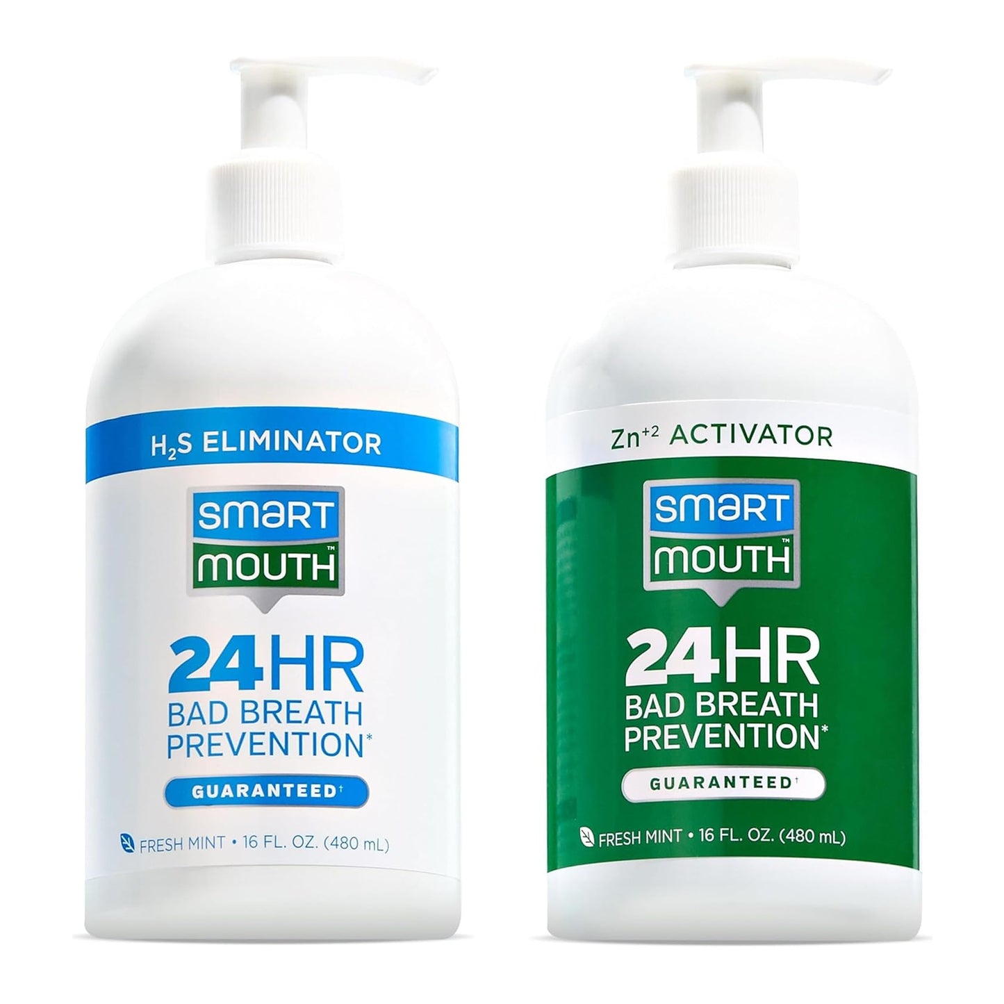 SmartMouth Original 2-Bottle Activated Mouthwash with Pumps – Bad Breath Support, 32 fl oz