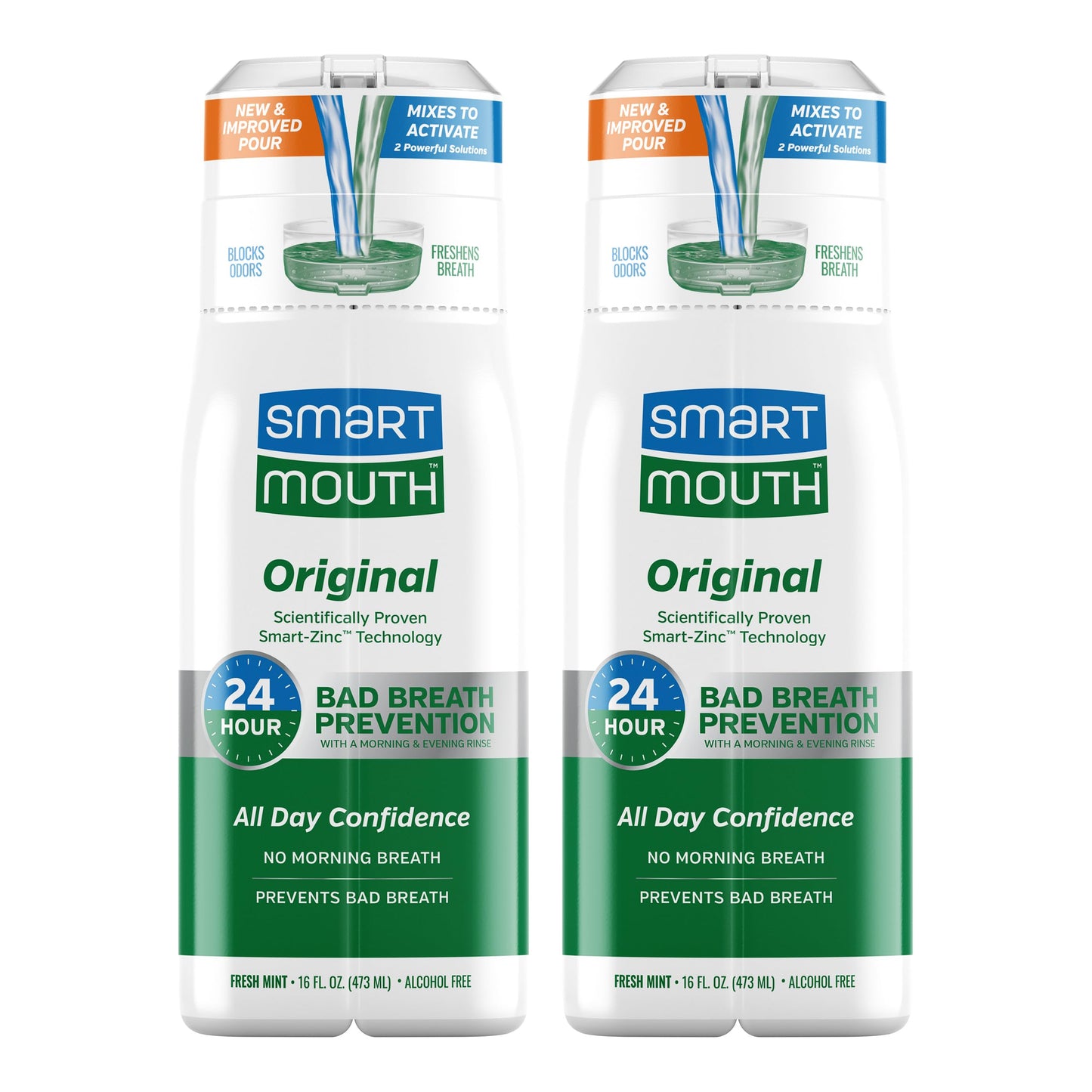 SmartMouth Original Activated Mouthwash – 24-Hour Fresh Breath, Mint, 2-Pack (16 oz)