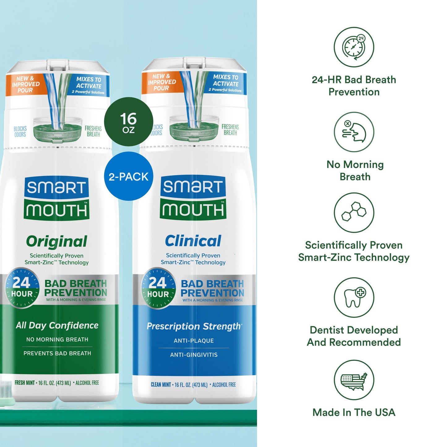 SmartMouth DDS Activated Clinical & Original Mouthwash – Fresh Breath, 16 oz