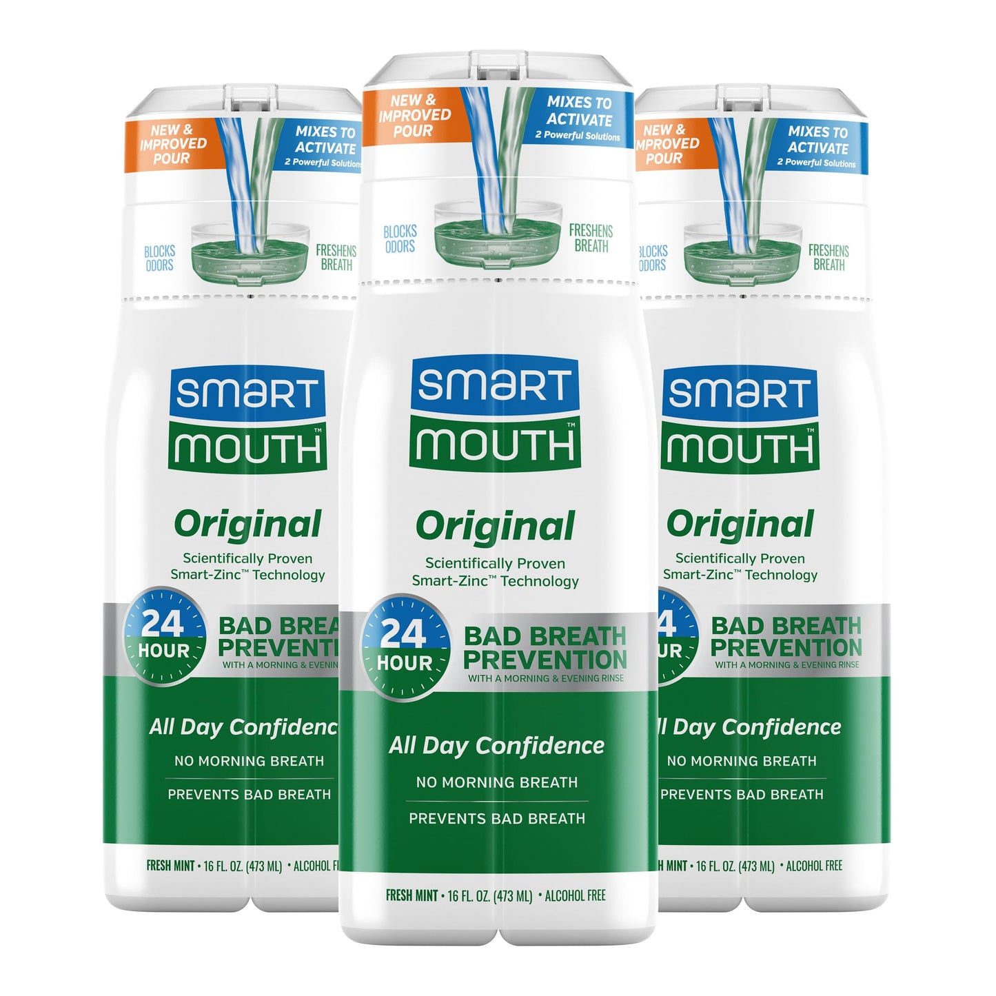 SmartMouth Original Activated Mouthwash – 24-Hour Fresh Breath Mint (16 oz, 3 Pack)