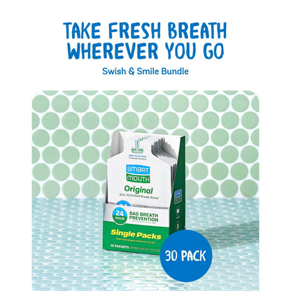 SmartMouth Original Activated Mouthwash - Single Packs, Travel Size, Fresh Mint, 30 Pack