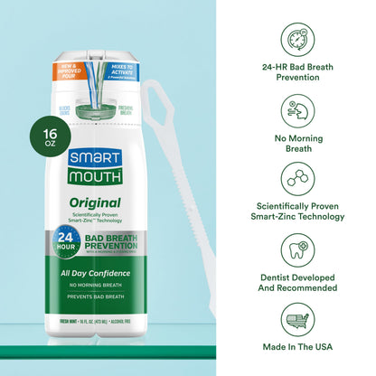 SmartMouth Original Activated Mouthwash & Tongue Cleaner – Bad Breath Support, Mint