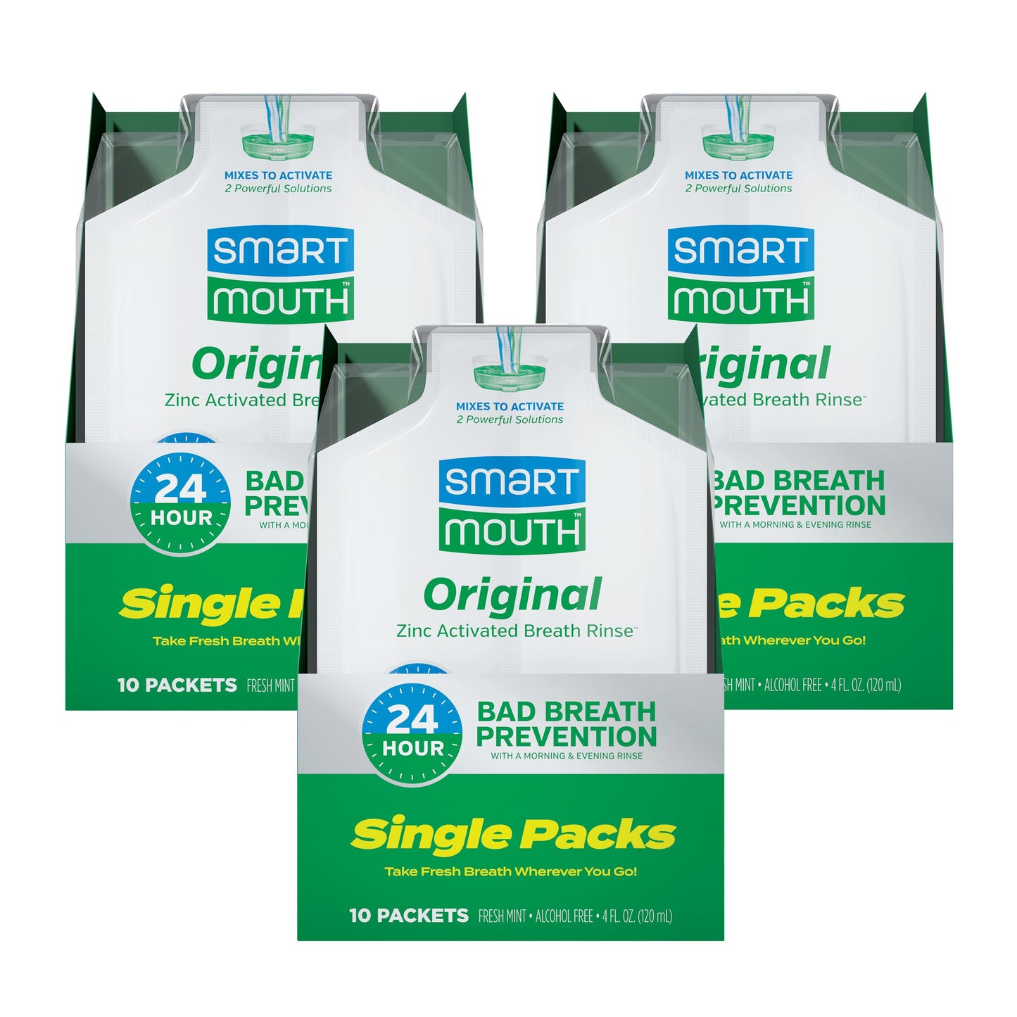 SmartMouth Original Activated Mouthwash - Single Packs, Travel Size, Fresh Mint, 30 Pack