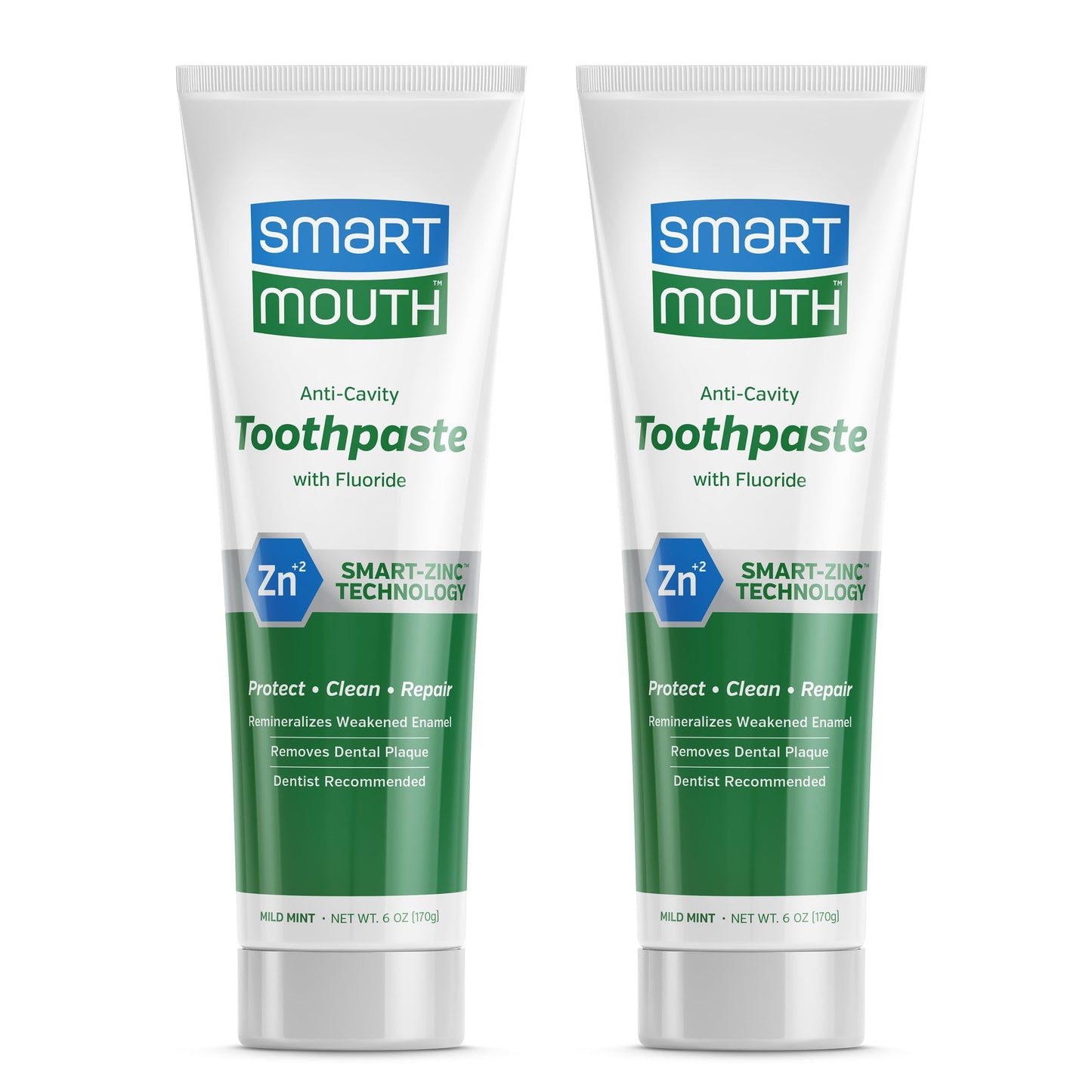 SmartMouth Premium Zinc Ion Toothpaste – Whitening, Fluoride, 6 oz 2-Pack – Anti-Cavity & Enamel Strengthening, Mild Mint
