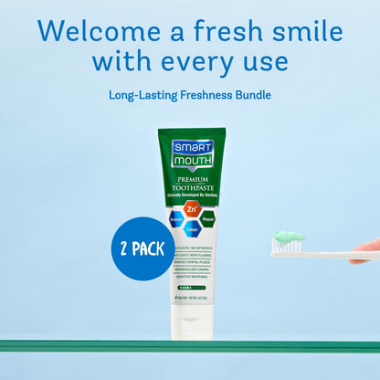 SmartMouth Premium Zinc Ion Toothpaste – Whitening, Fluoride, 6 oz 2-Pack – Anti-Cavity & Enamel Strengthening, Mild Mint