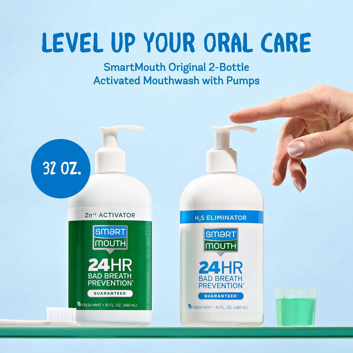 SmartMouth Original 2-Bottle Activated Mouthwash with Pumps – Bad Breath Support, 32 fl oz