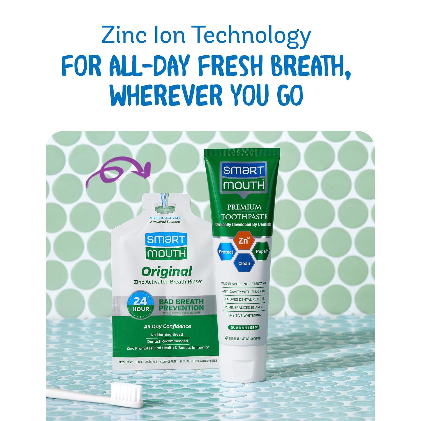 SmartMouth Original Activated Mouthwash Singles & Premium Zinc Ion Toothpaste