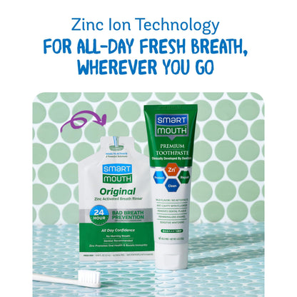 SmartMouth Original Activated Mouthwash Singles & Premium Zinc Ion Toothpaste