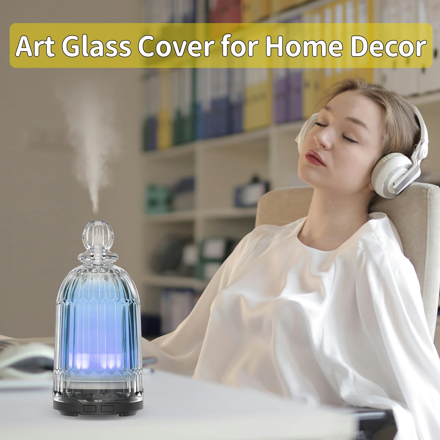 Smartwell 120ml Glass Diffuser - Ultrasonic Aroma Diffuser, 7-Color LED, Auto Shut-Off (Black Bottom)